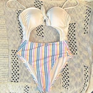 Target High-waisted Retro Pastel One-piece Swimsuit with Cut Outs